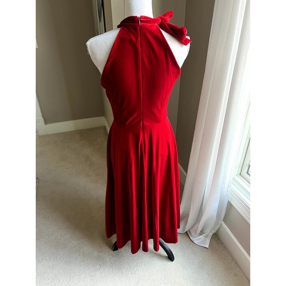 NWT Maison Tara red velvet bow fit & flare dress size 6 - Picture 7 of 10